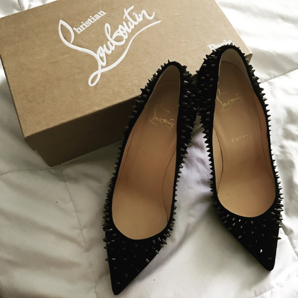 Christian Louboutin Spiked Heels Black Authentic. Added red bottoms protector.